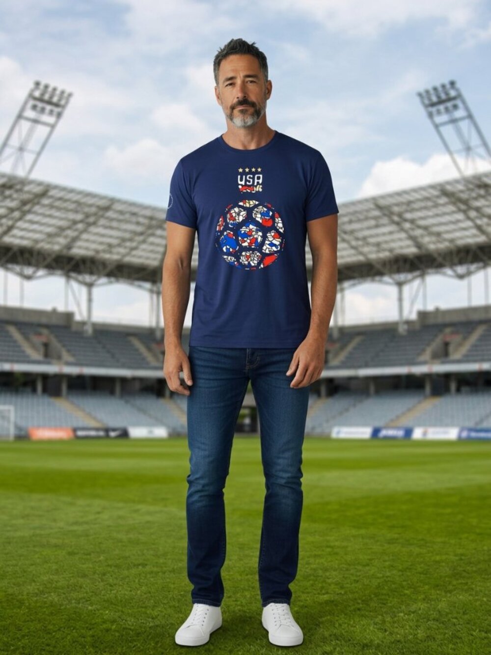 USA Soccer Official Players Edition USWNT Geometric Navy T-Shirt Small New